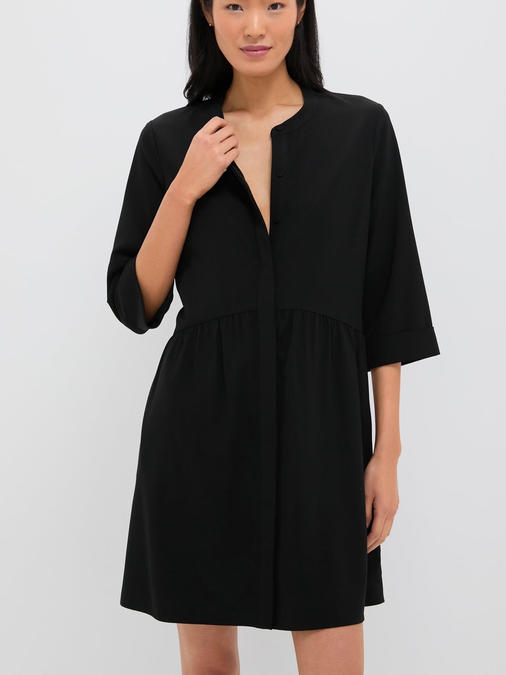 Tuckernuck Black Stretch Crepe Royal Shirt Dress